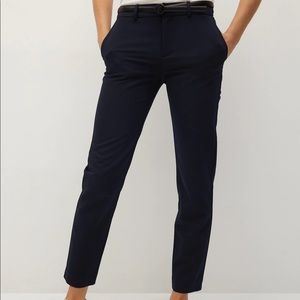 Mango Navy Belted Suit Pants